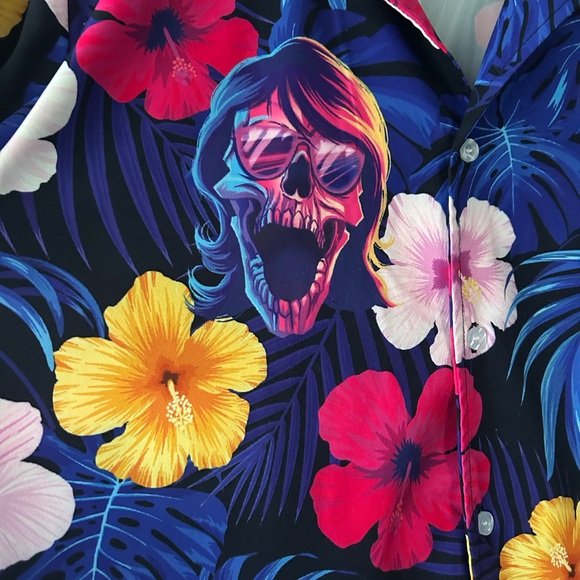 Shiprocked Skully Floral Hawaiian Shirt - Picture 3 of 6
